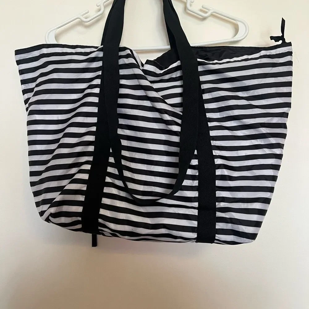 Victoria's Secret Neon Pink and Black Striped Tote